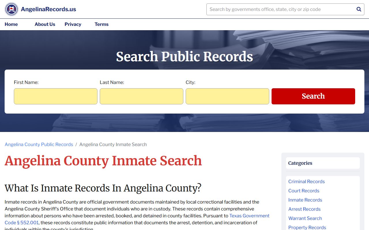 Angelina County Sheriff arrest records and detention center