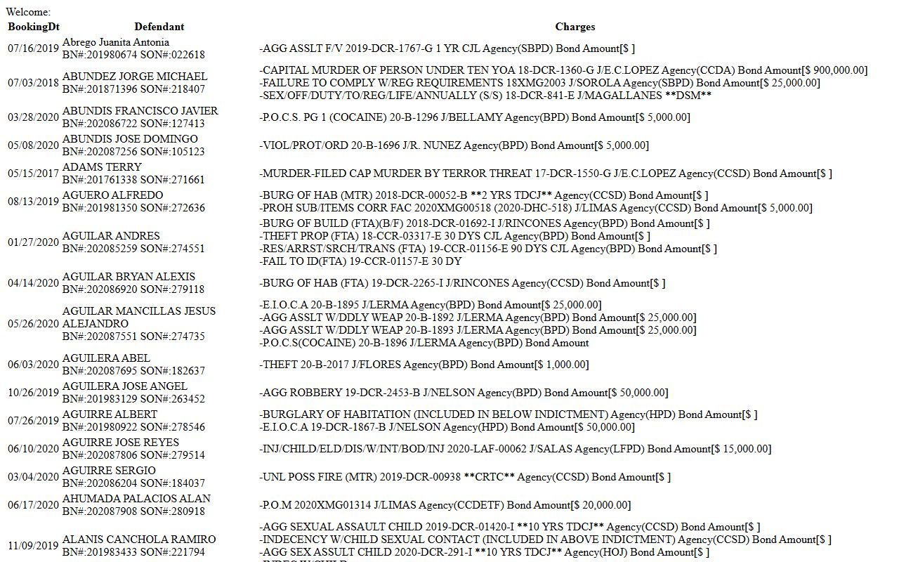 Cameron County Sheriff's Office arrest records and inmate roster in Brownsville Texas