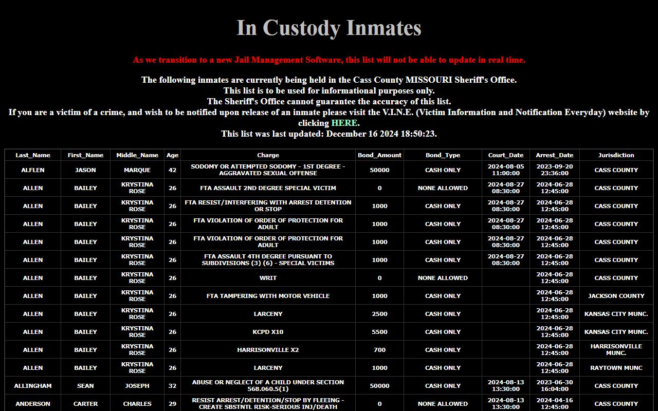 Cass County Sheriff's Office arrest records and jail information in Linden Texas