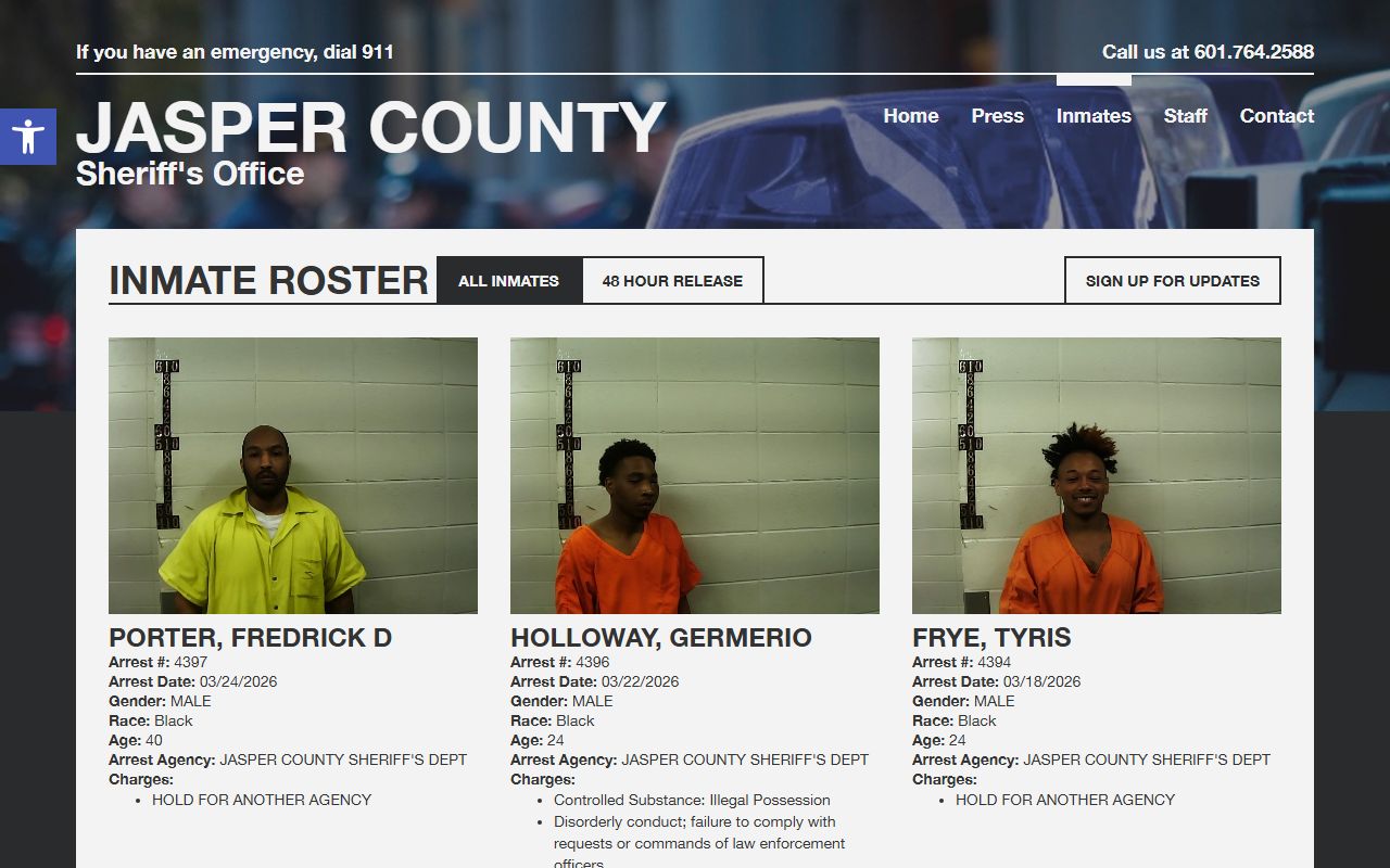 Jasper County Sheriff Office arrest records portal