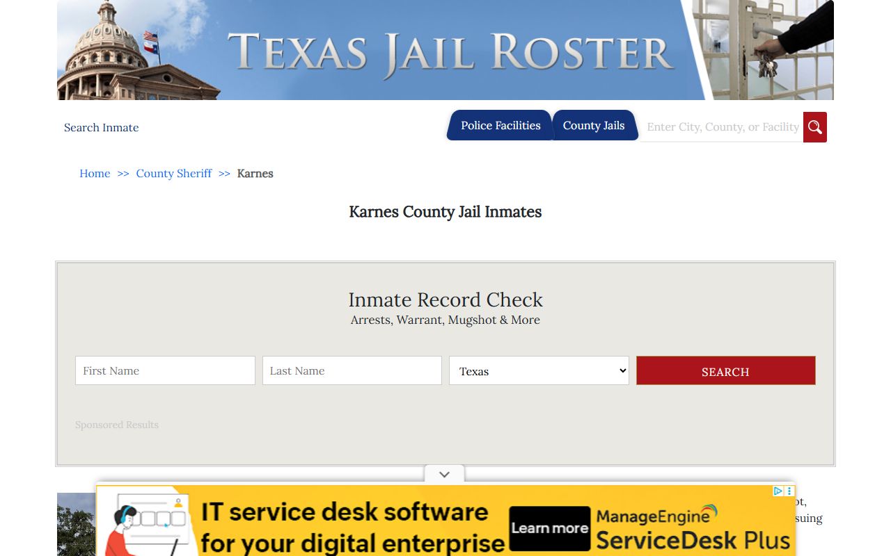 Karnes County Clerk records portal for Karnes County arrest records
