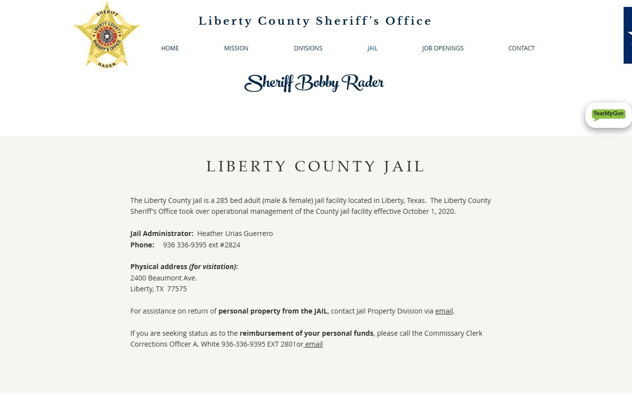 Liberty County Sheriff Office arrest records and inmate search