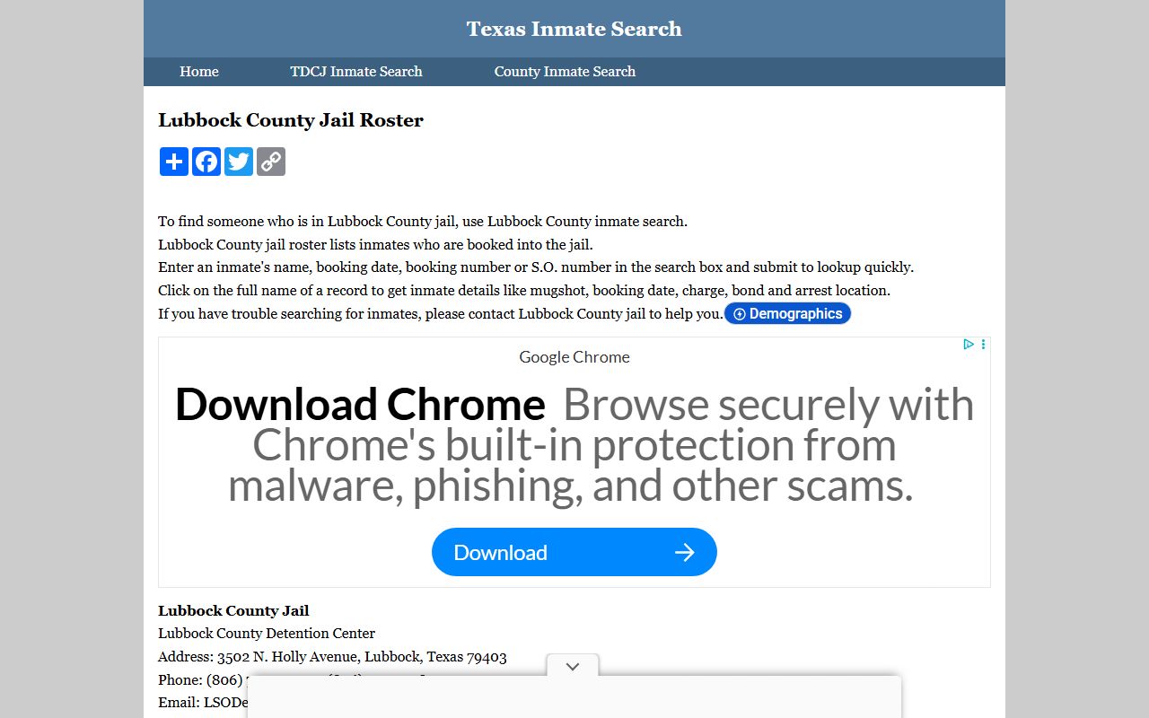 Lubbock County Sheriff Office arrest records and inmate search portal