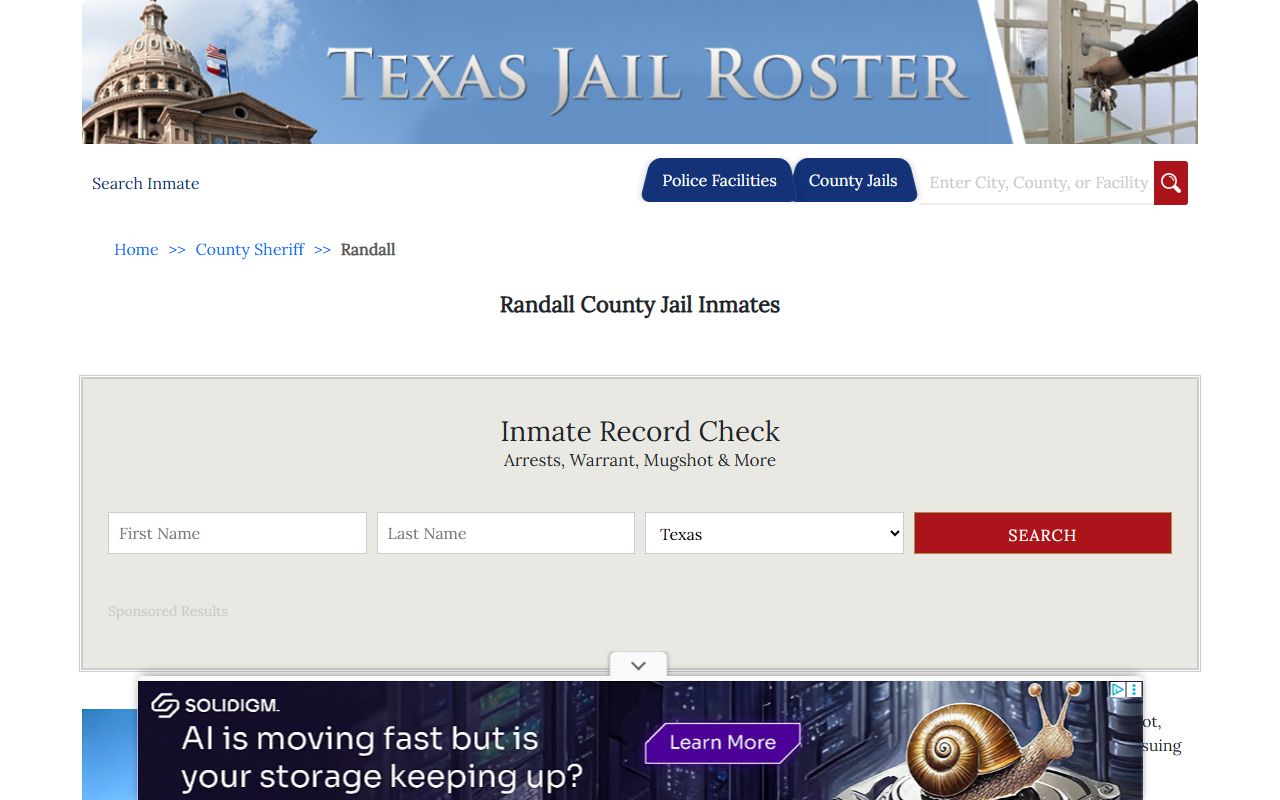 Randall County Sheriff arrest records booking portal Canyon Texas