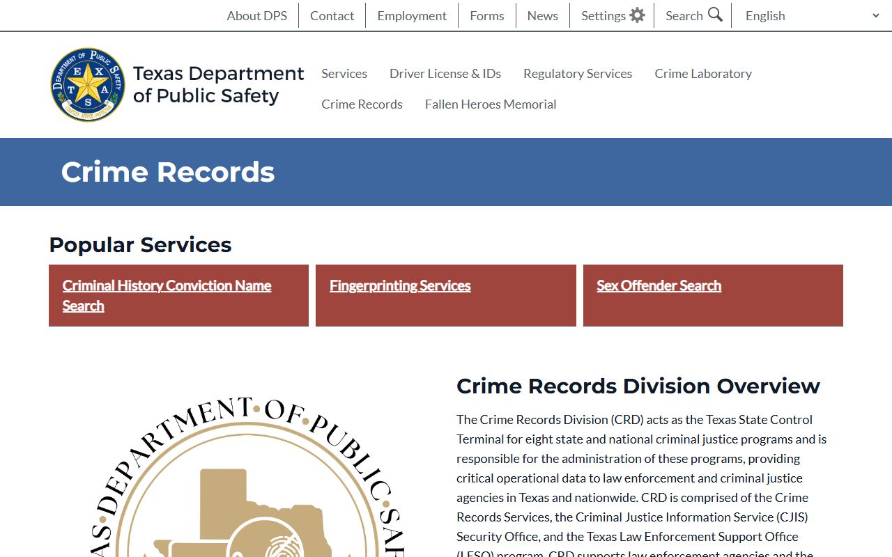 Texas DPS Crime Records Division Texas Arrest Records
